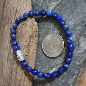 Lapis Lazuli and Sterling Silver Bracelet. Magnetic Clasp. 8 IN NWOT